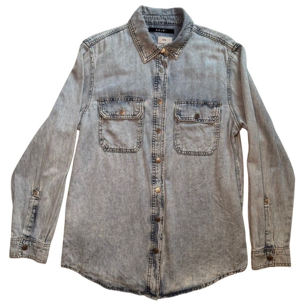 Ksubi Dreamstate Denim Button Down Womens XS Light Acid‎ Wash Streetwear Luxury